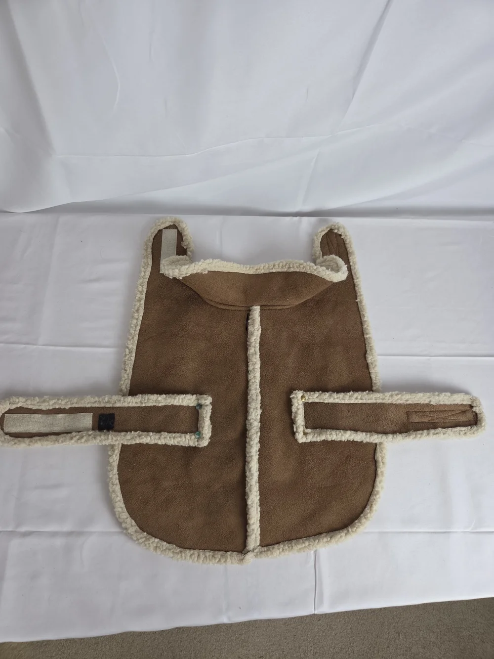 Dog Jacket Medium Brown Sherpa-Trim Dog Coat with Cream Faux-Shearling